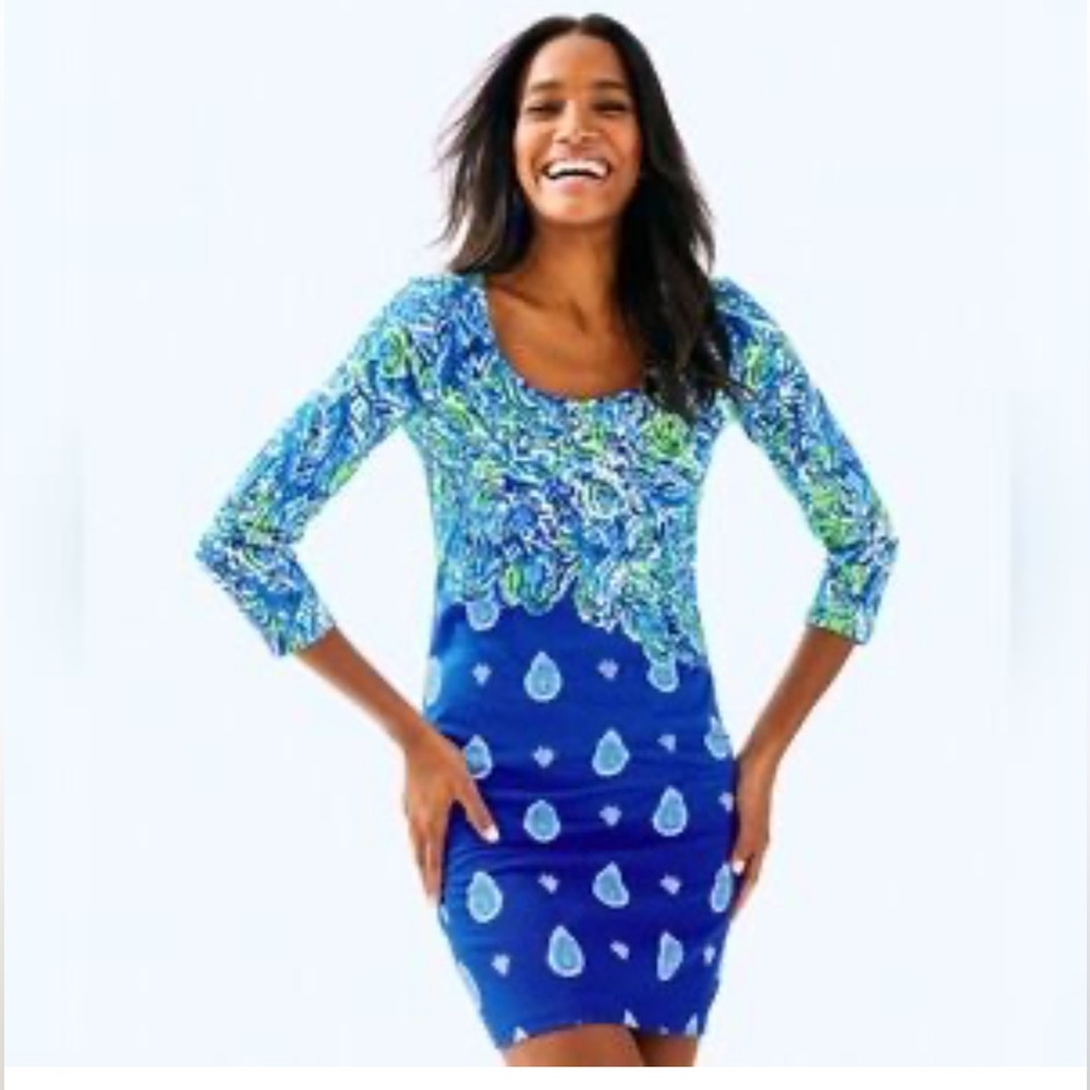 Lilly Pulitzer New Cotton Vibrant Blue and Green Mini Dress Size Medium